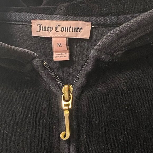 Juicy Couture Black Velour Hoodie Size M — Logo Back with Crown & Crest - Picture 8 of 9